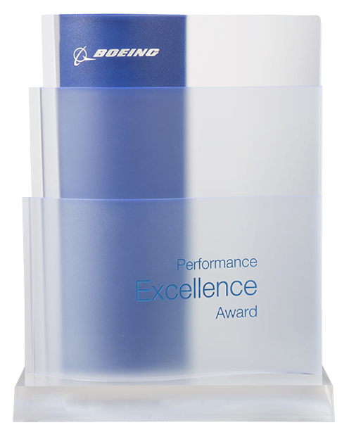 Boeing Performance Excellence Award 2019 trophy.