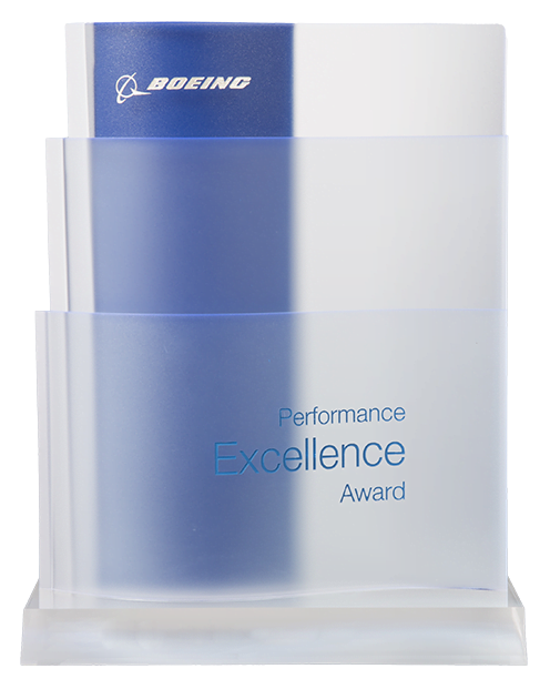 Boeing Performance Excellence Award 2017 trophy.