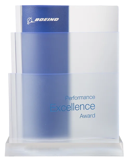 Boeing Performance Excellence Award 2017 trophy.