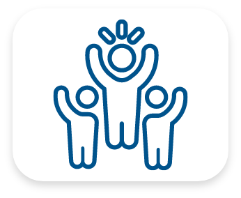 Icon of three people jumping with their hands raised in celebration. 