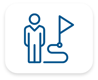 Icon of a person with a flag planted on the ground next to them, indicating achievement or a finished goal.